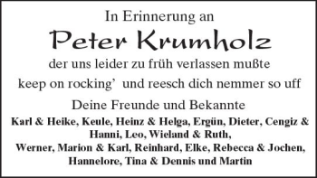 Traueranzeige von Peter Krumholz von Trauerportal Echo Online