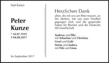 Traueranzeige von Peter Kunze von Trauerportal Echo Online