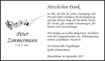 Traueranzeige von Peter Zimmermann von Trauerportal Rhein Main Presse