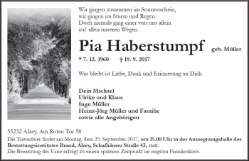 Traueranzeige von Pia Haberstumpf von Trauerportal Rhein Main Presse
