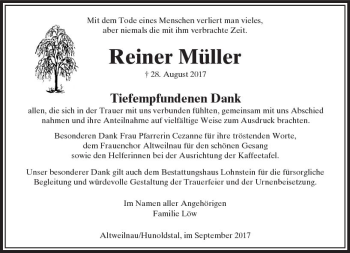 Traueranzeige von Reiner Müller von  Usinger Anzeiger