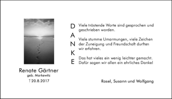 Traueranzeige von Renate Gärtner von Trauerportal Echo Online