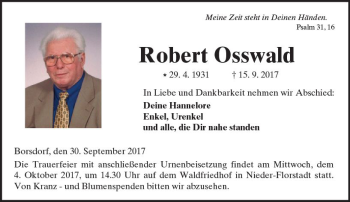 Traueranzeige von Robert Osswald von  Kreisanzeiger