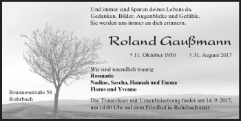 Traueranzeige von Roland Gaußmann von Trauerportal Echo Online