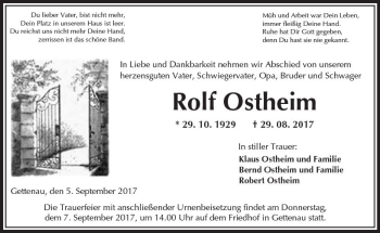 Traueranzeige von Rolf Ostheim von  Kreisanzeiger