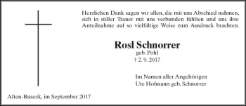 Traueranzeige von Rosl Schnorrer von  Gießener Anzeiger
