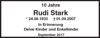 Traueranzeige von Rudi Stark von Trauerportal Rhein Main Presse
