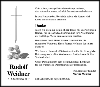 Traueranzeige von Rudolf Weidner von  Usinger Anzeiger