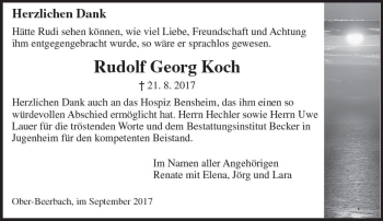 Traueranzeige von Rudolf Georg Koch von Trauerportal Echo Online