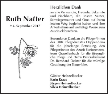 Traueranzeige von Ruth Natter von Trauerportal Echo Online