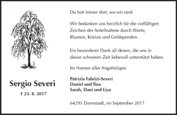 Traueranzeige von Sergio Severi von Trauerportal Echo Online