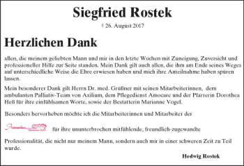 Traueranzeige von Siegfried Rostek von Trauerportal Rhein Main Presse