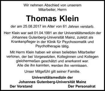 Traueranzeige von Thomas Klein von Trauerportal Rhein Main Presse