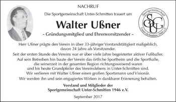 Traueranzeige von Walter Ußner von  Kreisanzeiger