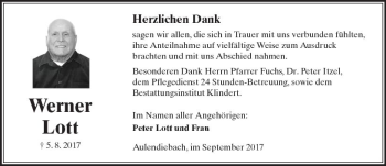 Traueranzeige von Werner Lott von  Kreisanzeiger