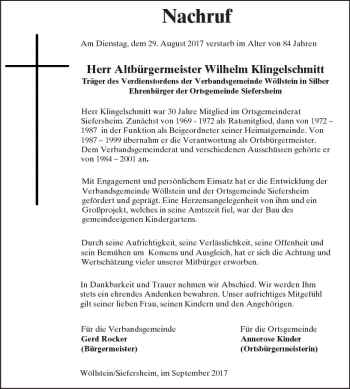 Traueranzeige von Wilhelm Klingelschmitt von Trauerportal Rhein Main Presse