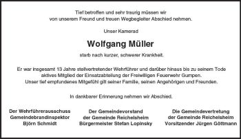 Traueranzeige von Wolfgang Müller von Trauerportal Echo Online