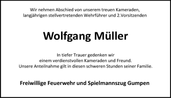 Traueranzeige von Wolfgang Müller von Trauerportal Echo Online
