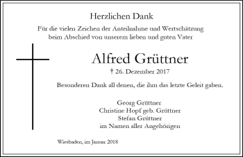 Traueranzeige von Alfred Grüttner von Trauerportal Rhein Main Presse