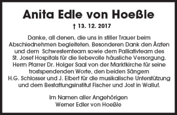 Traueranzeige von Anita Edle von Hoeßle von Trauerportal Rhein Main Presse