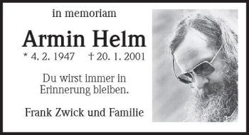 Traueranzeige von Armin Helm von Trauerportal Rhein Main Presse