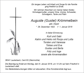Traueranzeige von Auguste Krömmelbein von VRM Trauer