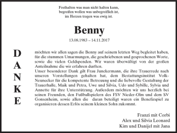 Traueranzeige von Benny  von Trauerportal Rhein Main Presse
