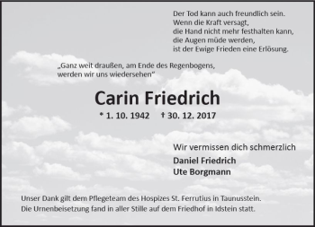Traueranzeige von Carin Friedrich von Trauerportal Rhein Main Presse