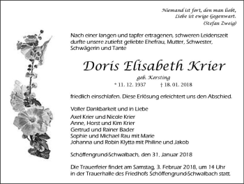 Traueranzeige von Doris Elisabeth Krier von  Gießener Anzeiger