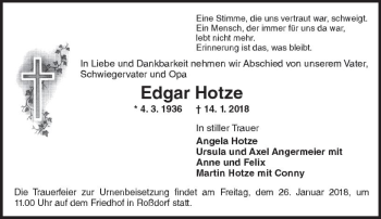 Traueranzeige von Edgar Hotze von Trauerportal Rhein Main Presse