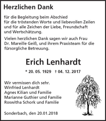 Traueranzeige von Erich Lenhardt von Trauerportal Rhein Main Presse