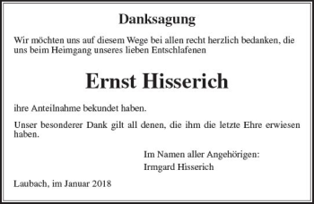 Traueranzeige von Ernst Hisserich von  Gießener Anzeiger