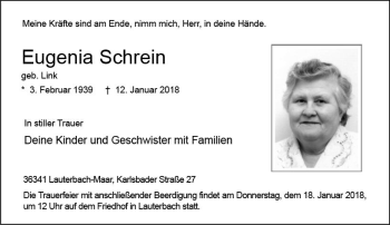 Traueranzeige von Eugenia Schrein von VRM Trauer