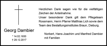 Traueranzeige von Georg Dambier von Trauerportal Rhein Main Presse