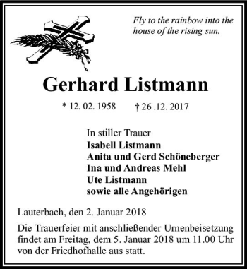 Traueranzeige von Gerhard Listmann von VRM Trauer