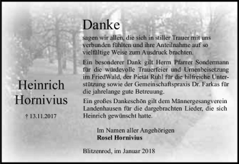 Traueranzeige von Heinrich Hornivius von VRM Trauer