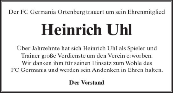 Traueranzeige von Heinrich Uhl von  Kreisanzeiger