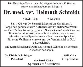 Traueranzeige von Helmuth Schmidt von Trauerportal Rhein Main Presse
