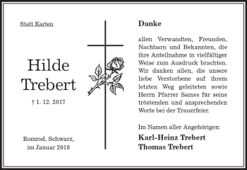 Traueranzeige von Hilde Trebert von VRM Trauer