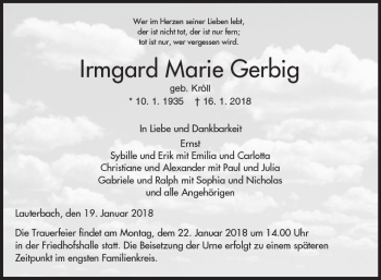 Traueranzeige von Irmgard Marie Gerbig von VRM Trauer