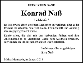 Traueranzeige von Konrad Naß von Trauerportal Rhein Main Presse