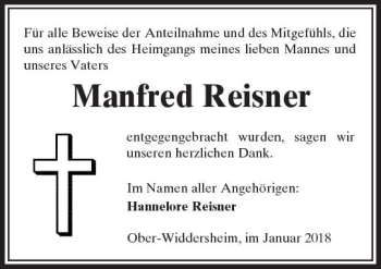 Traueranzeige von Manfred Reisner von  Kreisanzeiger