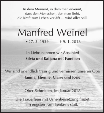 Traueranzeige von Manfred Weinel von  Kreisanzeiger