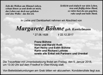 Traueranzeige von Margarete Böhme von Trauerportal Rhein Main Presse