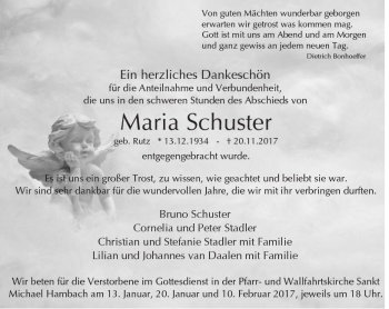 Traueranzeige von Maria Schuster von Trauerportal Rhein Main Presse