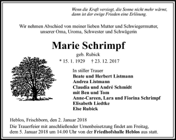 Traueranzeige von Marie Schrimpf von VRM Trauer