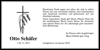 Traueranzeige von Otto Schäfer von  Gießener Anzeiger