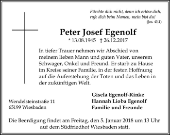 Traueranzeige von Peter Josef Egenolf von Trauerportal Rhein Main Presse
