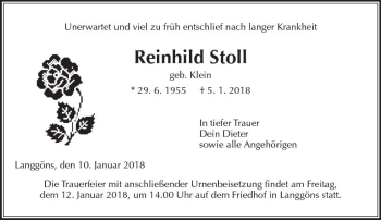 Traueranzeige von Reinhild Stoll von  Gießener Anzeiger