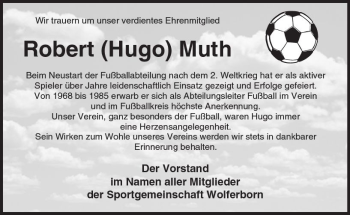 Traueranzeige von Robert Muth von  Kreisanzeiger